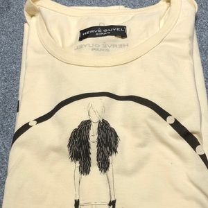 DesignerT long. Cute graphic. Unworn.Hits thigh.Italy tag 💯 cotton.Pale butter.